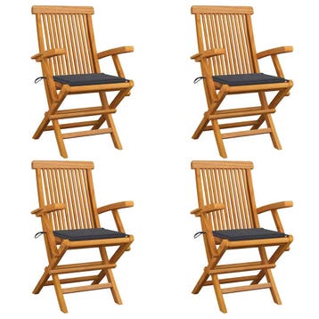 vidaXL Klapstoelen met antracietkleurige kussens, 4 stuks,, Verzenden, Nieuw, Teakhout