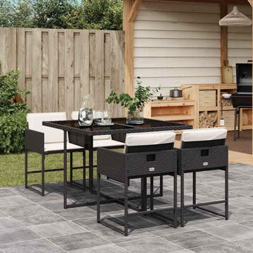 vidaXL 5-delige Tuinset met kussens poly rattan zwart, Verzenden, Nieuw, 4 zitplaatsen, Tuinset