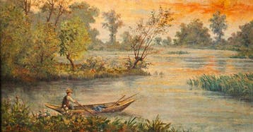 École naturaliste française (XIX) - Rivière au coucher du