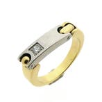 Pequignet bicolor gouden ring met staal en diamant; 0,06 ct., Sieraden, Tassen en Uiterlijk, Gebruikt, Overige kleuren, Ophalen of Verzenden