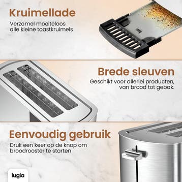 Lugia Broodrooster RVS Toaster 4 Sneetjes - 7 Warmteniveaus, Ophalen of Verzenden, Zo goed als nieuw, Lugia