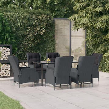 vidaXL 7-delige Tuinset poly rattan donkergrijs, Verzenden, Nieuw, 6 zitplaatsen, Tuinset