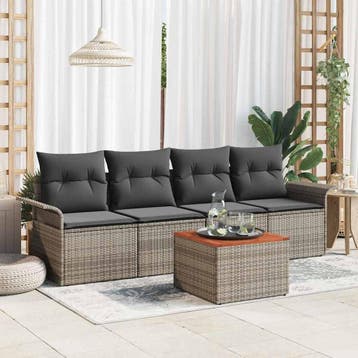 vidaXL Tuinbankenset 5 st Grijs poly rattan, Verzenden, Nieuw, Rotan, 5 zitplaatsen