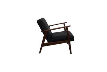 Vintage Scandinavische fauteuil – houten frame met zwarte le, Ophalen of Verzenden, Nieuw