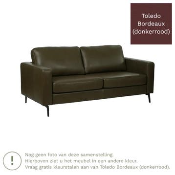 Leren bank Match - 2,5 zits - Toledo Bordeaux (donkerrood), 150 tot 200 cm, Nieuw, Ophalen of Verzenden, Rechte bank