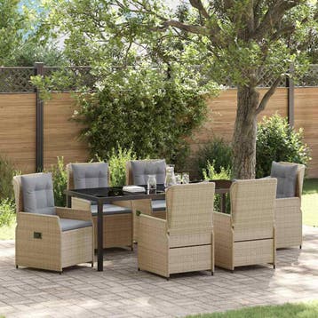 vidaXL Tuin eettafelset 7 st Beige en Licht Grijs poly, Tuin en Terras, Tuinsets en Loungesets, Verzenden, Nieuw, Rotan, 7 zitplaatsen