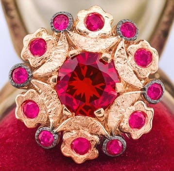 Zonder minimumprijs - Ring - 9 kt. Roségoud, Zilver Robijn, Nieuw