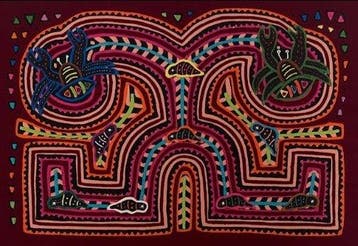 Borduren - Krabben die wormen jagen - Kuna - Mola - Panama, Antiek en Kunst