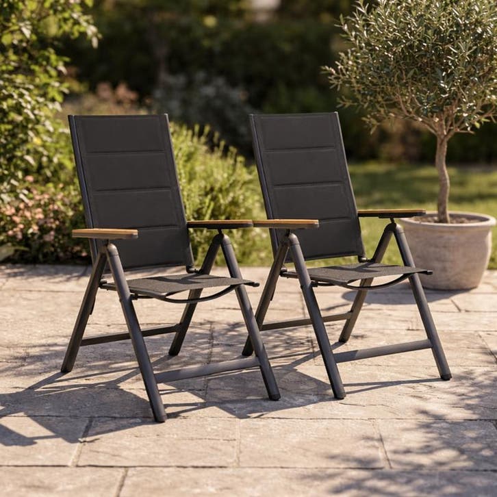 Verstelbare tuinstoelen met geïntegreerd kussen – zwart - 2, Tuin en Terras, Tuinstoelen, Nieuw, Verzenden