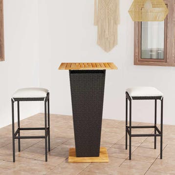 vidaXL 3-delige Tuinbarset met kussens poly rattan zwart, Tuin en Terras, Verzenden, Nieuw, 2 zitplaatsen