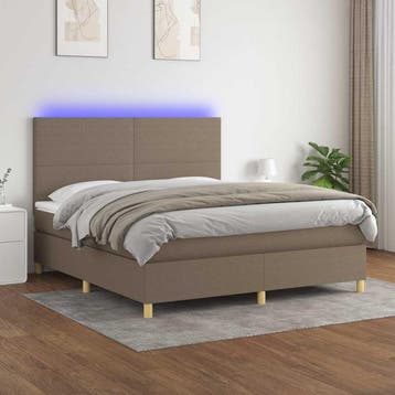 vidaXL Boxspring met matras en LED stof taupe 180x200 cm, Eenpersoons, Verzenden, Nieuw, 80 cm
