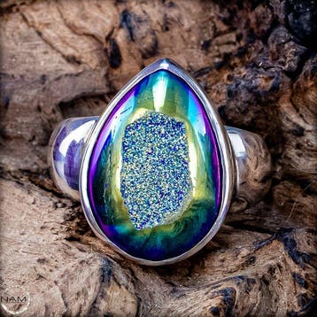 Fascinerende Aura-amethist ring – glinsterende