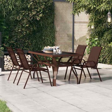 vidaXL Tuintafel 140x70x70 cm staal en glas bruin en zwart, Verzenden, Nieuw, Metaal