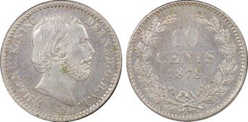 Koning Willlem III 10 cent 1878 MS65 PCGS gecertificeerd, Verzenden, Munten