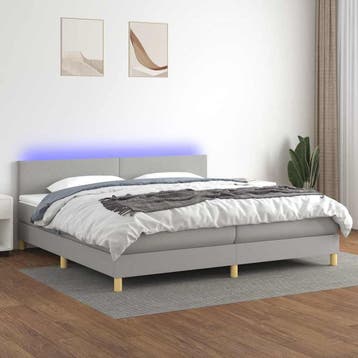 vidaXL Boxspring met matras en LED stof lichtgrijs 200x200, Verzenden, Overige maten, 200 cm, Nieuw