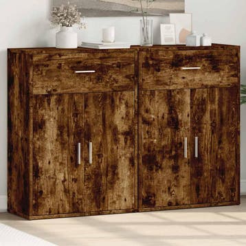 vidaXL Dressoirs 2 st 60x30x84 cm bewerkt hout gerookt, Verzenden, Nieuw, Overige houtsoorten, Minder dan 50 cm