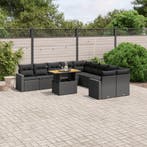 vidaXL 11-delige Loungeset met kussens poly rattan zwart, Verzenden, Nieuw, Rotan, Loungeset
