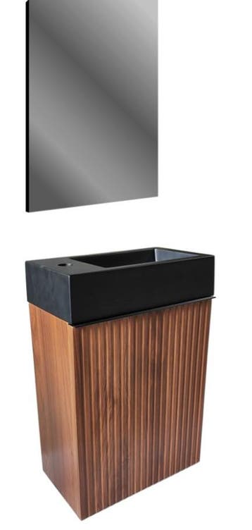 Fonteinmeubel walnoot/ mat zwart links/rechts inclusief, Ophalen of Verzenden, Nieuw, Bad