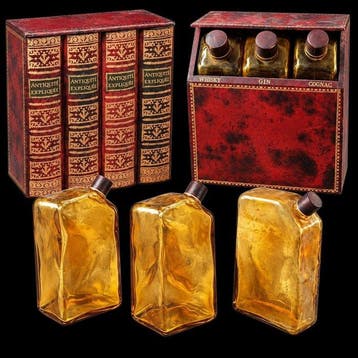 Drankkast - amberkleurig glas - flesjes en amberkleurig glas