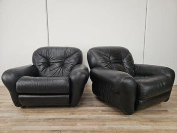 Fauteuil - Leder - Paar fauteuils uit de jaren 70 in zwart