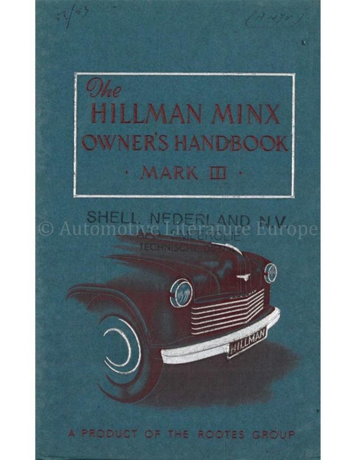 1949 HILLMAN MINX MARK III INSTRUCTIEBOEKJE ENGELS, Auto diversen, Handleidingen en Instructieboekjes