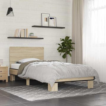 vidaXL Bedframe met Hoofdeinde Sonoma Eiken 80 x 200 cm, Verzenden, Nieuw, Bruin, Hout