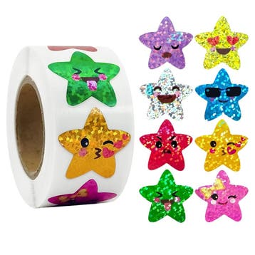500 Stickers Op Rol - 2.5cm - Ster Emoji Glitter -, Verzenden, Nieuw