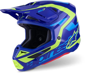 Alpinestars S-M7 Deed Blauw Geel Crosshelm, Nieuw met kaartje, Overige merken, Heren, Offroadhelm
