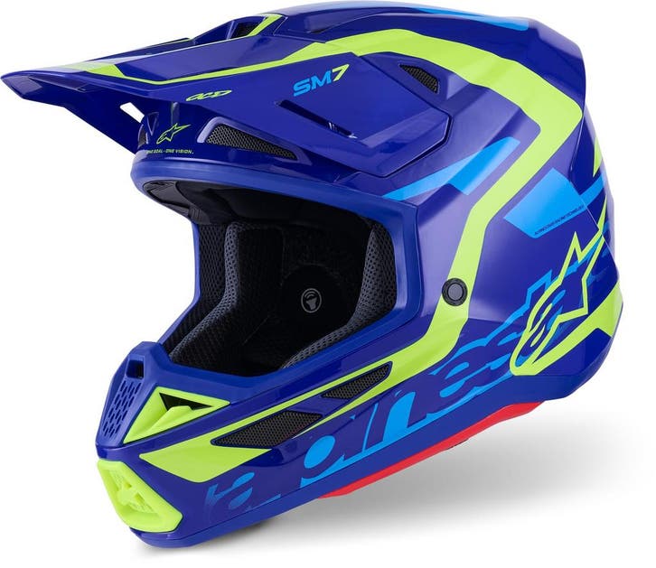 Alpinestars S-M7 Deed Blauw Geel Crosshelm, Motoren, Kleding | Motorhelmen, Heren, Nieuw met kaartje, Overige merken, Offroadhelm