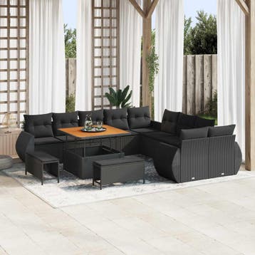 vidaXL Tuin Sofa Set 13 st 13-Aantal zitplaatsen Zwart, Verzenden, Nieuw, Rotan, 3 zitplaatsen