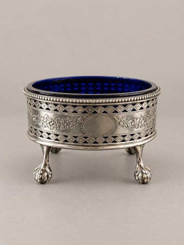 Zoutvat - cobalt, .925 zilver - Antiek zilveren zoutvatje, Antiek en Kunst