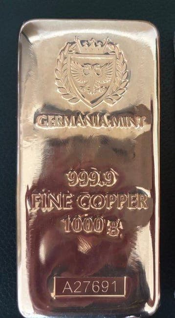 1 kilogram koper - .999 - Germania Mint. (Zonder