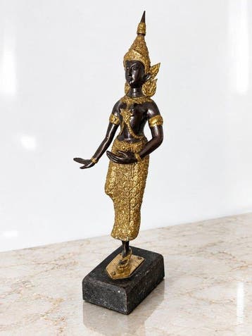 Figuur - Elegant Thai Gilt & Patinated Bronze Court Dancer –