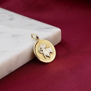 Bicolor gouden sterrenbeeld hanger; Ram (Hanger of bedel), Ophalen of Verzenden, Gebruikt, Goud, Overige merken