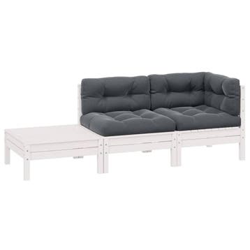 vidaXL 3-delige Loungeset met kussens massief grenenhout wit, Tuin en Terras, Tuinsets en Loungesets, Verzenden, Nieuw, Loungeset