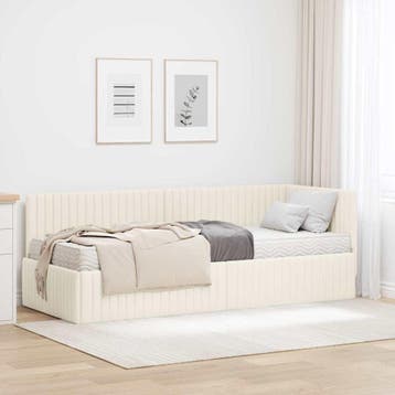 vidaXL Hoekbedframe met Matras 2 st Crème 80 x 200 cm, Eenpersoons, Verzenden, Nieuw, Crème