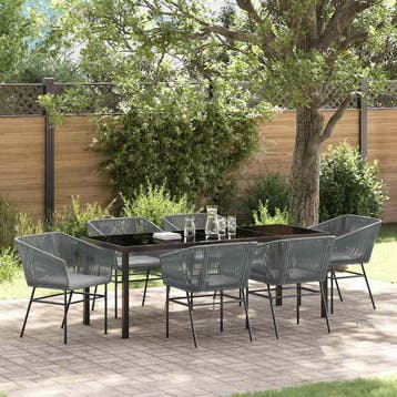 vidaXL Tuin eettafelset 7 st Grijs Gepoedercoat staal, Verzenden, Nieuw, 7 zitplaatsen