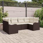vidaXL Tuin Sofa Set met opslag 6 pcs Bruin en wit Poly riet, Verzenden, Nieuw, Rotan