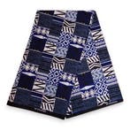 Afrikaanse print stof - Blauw Bogolan Mosaic - 100% katoen -, Hobby en Vrije tijd, Stoffen en Lappen, Ophalen of Verzenden, Nieuw