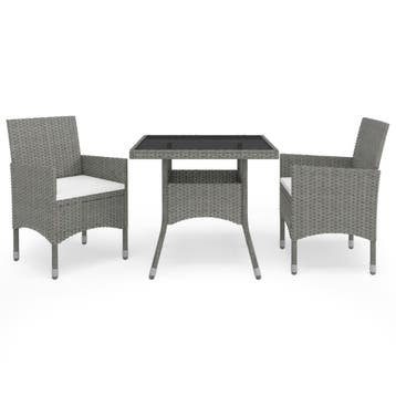 vidaXL 3-delige Tuinset poly rattan en glas grijs, Verzenden, Nieuw, 2 zitplaatsen, Tuinset