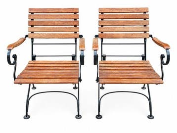 Stoel (2) - Teak, Smeedijzer - Inklapbare vintage stijl