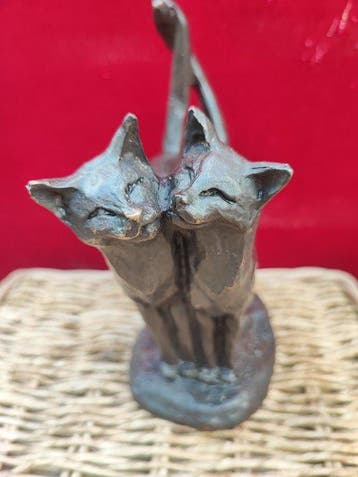 Figuur - Two Cats Cuddling - 20 cm - Brons