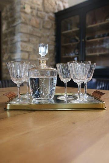 Drinkservies (8) - Glas, Koper, Messing - Karaf-6 glazen-1