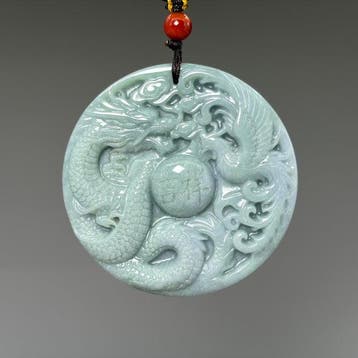 Snijwerk, Dragon Phoenix Pendant - 52 mm - Gecertificeerde, Verzamelen