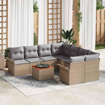 vidaXL Tuinbankenset 9 st 8-Aantal zitplaatsen Beige en, Verzenden, Nieuw, Rotan, Meer dan 8 zitplaatsen