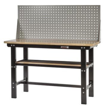 Werkbank zwart 150 cm met hardhouten blad + gereedschapsbord, Doe-het-zelf en Verbouw, Werkbanken, Ophalen of Verzenden, Nieuw