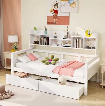 Slaapbank 90x200 cm – Massief Houten Bed met Lades, Verzenden, Nieuw