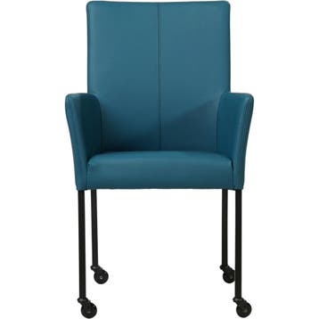 Leren eetkamerstoel Comfort met wieltjes en armleuning -, Blauw, Nieuw, Leer, Ophalen of Verzenden
