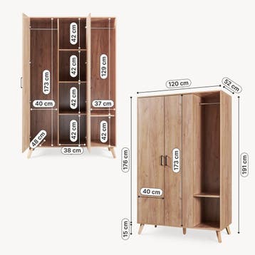 Kledingkast Norg met 2 deuren en 5 opbergvakken 191x120x52 c, Verzenden, Nieuw