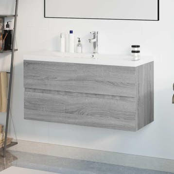 vidaXL Wastafelkast met ingebouwde wasbak bewerkt hout grijs, Verzenden, Nieuw